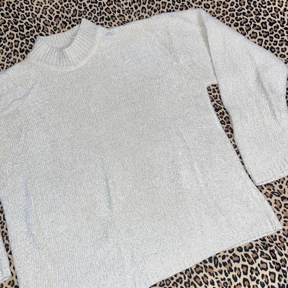 Vintage Chenille Sweater Large Stretchy Mock Neck Shiny Sweater Long Sleeved Top - Picture 6 of 7